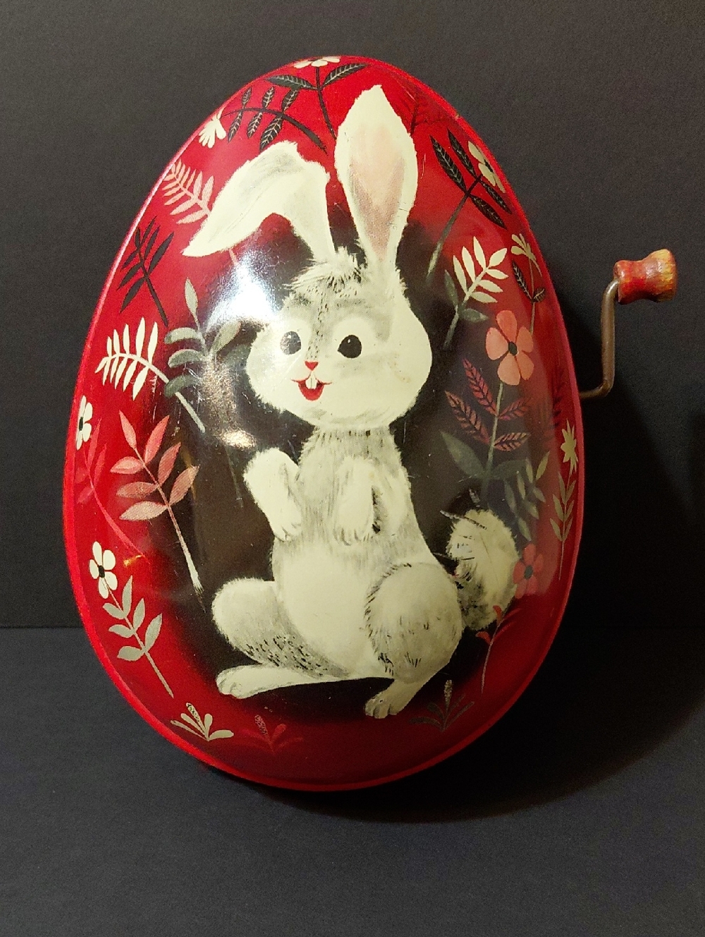 Vintage 1953 Mattel Tin Litho Wind-Up Bunny Red Easter Egg Toy
